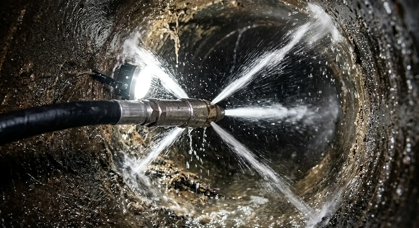 High-pressure hydro jetting nozzle cleaning sewer pipe for Trenchless Sewer Repair in Corpus Christi